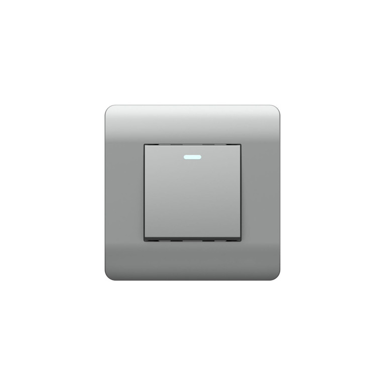 (NEW3-E) Выключатель 1-клавишный без фиксации с подсветкой, 10А, серебряный