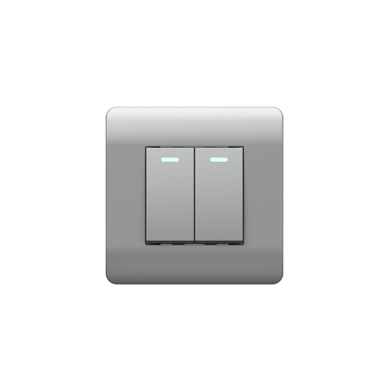 (NEW3-E) Выключатель 2-клавишный с подсветкой, 10А, серебряный