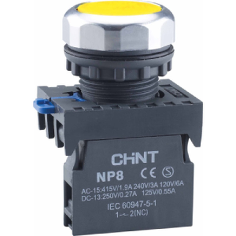 Кнопка упр. NP8-01BND/5 подствет., самовозв., желт., AC110-230В(LED), 1НЗ, IP65 (R)